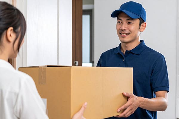 スタッフから荷物を受け取る様子