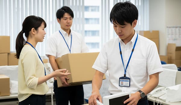 荷物を運ぶスタッフ